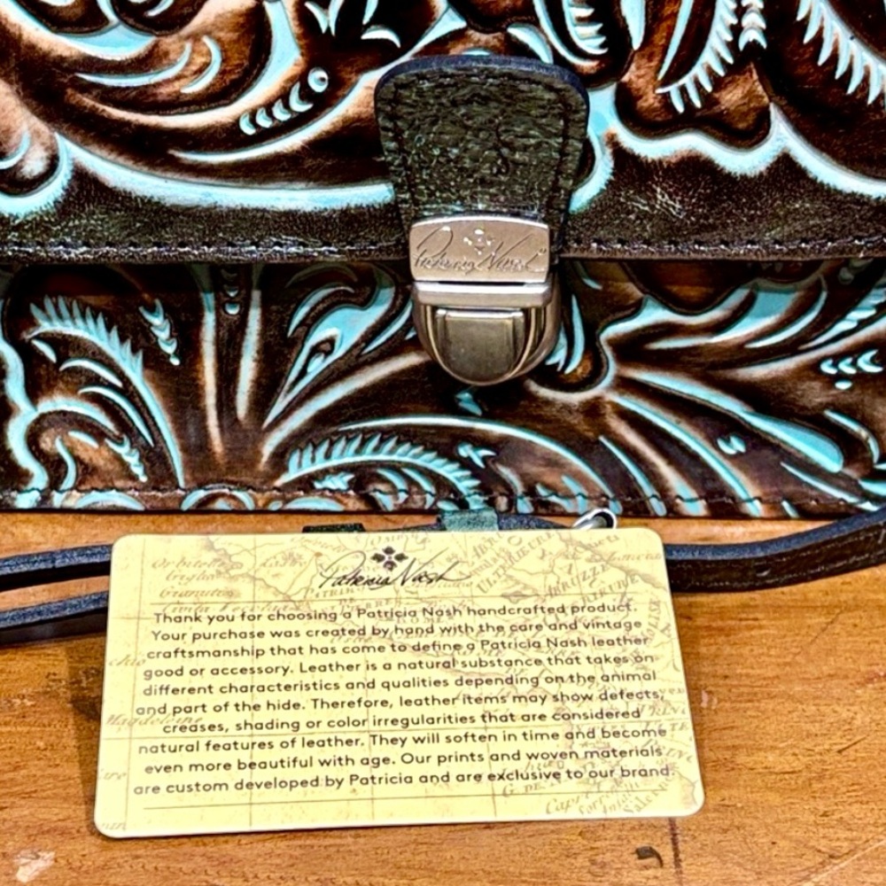 PATRICIA NASH Tooled Laurentina Crossbody Italian Leather Handcrafted Stitching - Picture 3 of 15